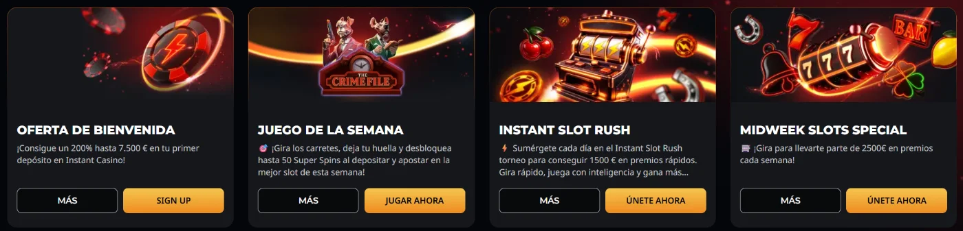 Bonificaciones, promociones y torneos disponibles en Instant Casino