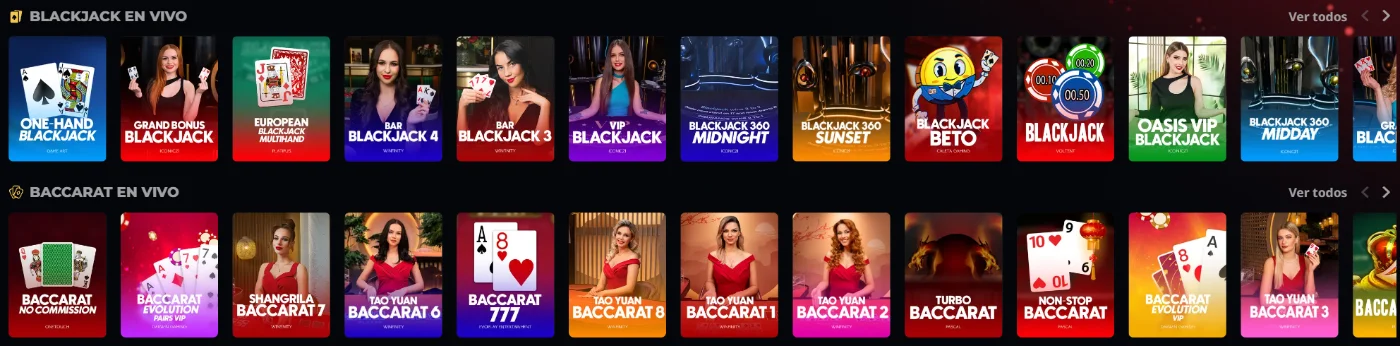 Juegos de blackjack y baccarat en vivo disponibles en Instant Casino